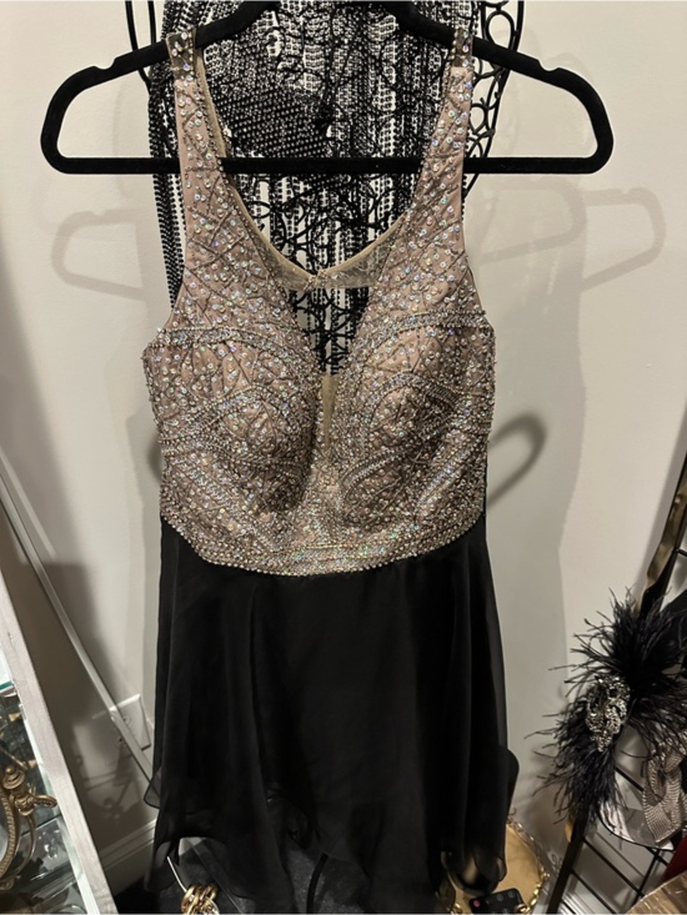 Hannah S Embellished Black and Nude Evening Gown prom dress size 20